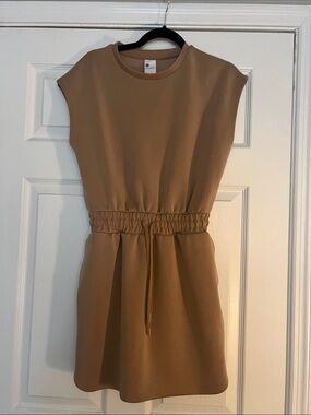 Casual Sleeveless Drawstring Waist Dress - Tan